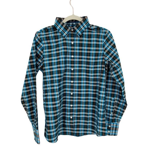 NWOT Land's End  No Iron Supima Teal Plaid Dress Shirt Size 4 - Picture 1 of 8